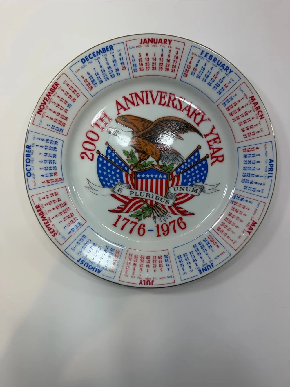 200th Anniversary Decorative Calendar Plate - Red & Blue